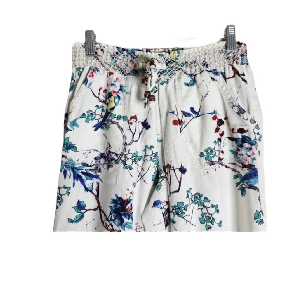 WESTBOUND Floral Bird Print Linen Blend Wide Leg / Drawstring Pants Size Small - Picture 6 of 11